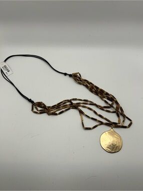 J. Jill rope and wooden beaded boho necklace with hammered gold pendent